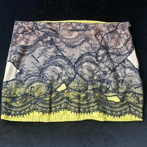 Leila Shams Sequin Lace Beaded Black and Green Miniskirt, Size S